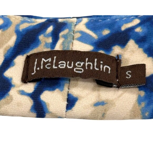 J. Mclaughlin Catalina Cloth Dress 3/4 Sleeve Blue Cream Abstract Print Size S - Picture 4 of 8